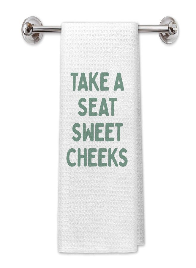 PIUD Sage Green Funny Bathroom Hand Towels, Take a Seat Sweet Cheeks Decorative Hand Towels for Bathroom Washroom Restroom Decor, 16x24 Inch - Image 1